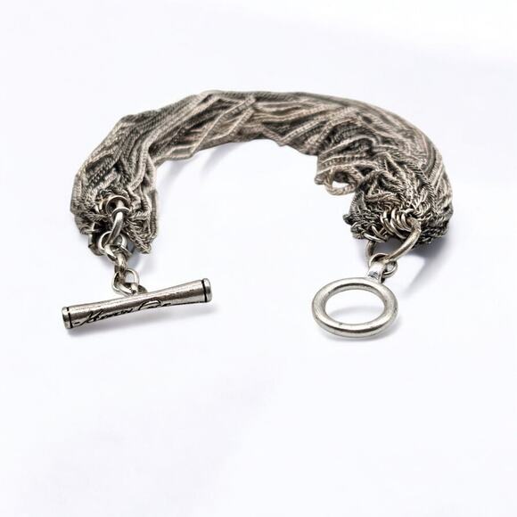 Kenneth Cole Multichain Bracelet Matte Silver Dark Gray Color Tone 6.5" Long - Picture 1 of 5